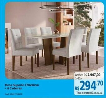 Deltasul Mesa suporte 170 x 90cm + 6 cadeiras oferta