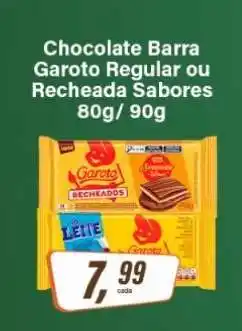 Rede Supermarket Chocolate Barra Garoto Regular ou Recheada Sabores oferta