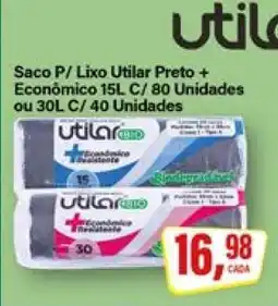 Rede Supermarket Saco P/ Lixo Utilar Preto + Econômico 15L C/ 80 Unidades ou 30L C/ 40 Unidades oferta
