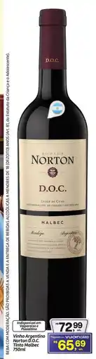 Fort Atacadista Vinho Argentino Norton D.O.C. Tinto Malbec oferta
