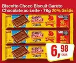 Rede Supermarket Biscoito Choco Biscuit Garoto Chocolate ao Leite - 78g 20% Gratis oferta
