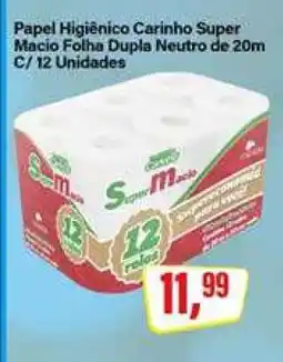 Rede Supermarket Papel Higiênico Carinho Super Macio Folha Dupla Neutro de 20m C/ 12 Unidades oferta