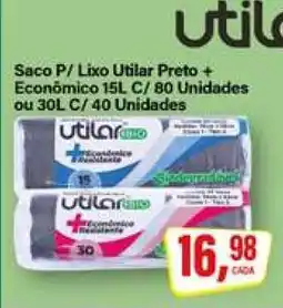 Rede Supermarket Saco P/ Lixo Utilar Preto + Econômico 15L C/ 80 Unidades ou 30L C/ 40 Unidades oferta