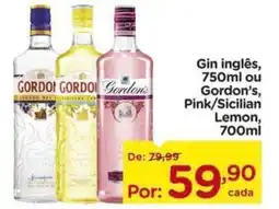 Carrefour Gin inglês, ou Gordon's, Pink/Sicilian Lemon, oferta