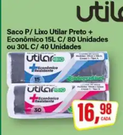 Rede Supermarket Saco P/ Lixo Utilar Preto + Econômico 15L C/ 80 Unidades ou 30L C/ 40 Unidades oferta