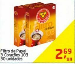 Tenda Atacado Filtro de papel 3 corações 103 30 unidades oferta