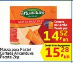 Tenda Atacado Massa para pastel cortada aricanduva 2kg oferta