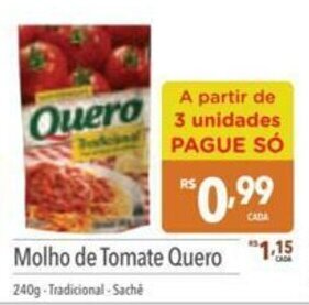 Supermercados Condor Molho de Tomate Quero 240g oferta