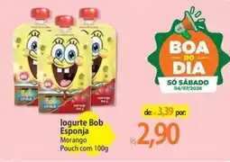 Atacadão logurte Bob Esponja Morango Pouch oferta