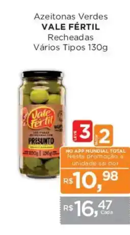 Supermercados Mundial Azeitonas Verdes VALE FÉRTIL Recheadas Vários Tipos oferta