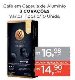 Supermercados Mundial Café em Cápsula de Alumínio 3 CORAÇÕES oferta