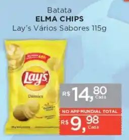 Supermercados Mundial Batata ELMA CHIPS Lay's Vários Sabores oferta