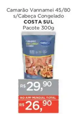 Supermercados Mundial Camarão Vannamei 45/80 s/Cabeça Congelado COSTA SUL Pacote oferta