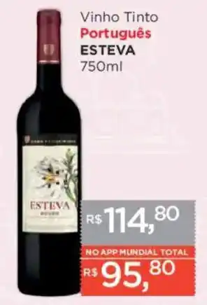 Supermercados Mundial Vinho Tinto Português ESTEVA oferta
