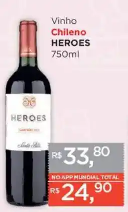 Supermercados Mundial Vinho Chileno HEROES oferta