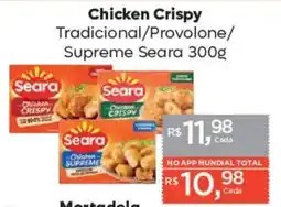 Supermercados Mundial Chicken Crispy Tradicional/Provolone/ Supreme Seara oferta