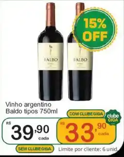 Giga Atacado Vinho argentino Baldo tipos oferta