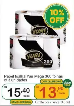 Giga Atacado Papel toalha Yuri Mega 360 folhas c/ 3 unidades oferta