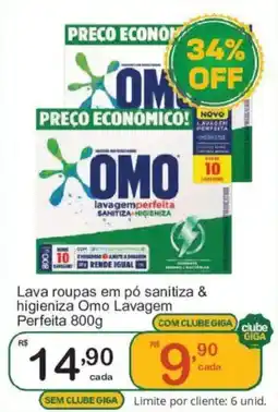 Giga Atacado Lava roupas em pó sanitiza & higieniza Omo Lavagem Perfeita oferta