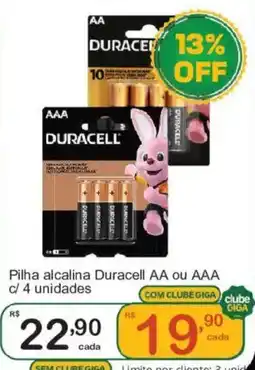 Giga Atacado Pilha alcalina Duracell AA ou AAA c/ 4 unidades oferta