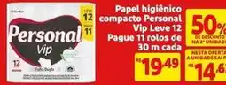 Mercado Extra Personal vip - papel higiênico compacto leve 12 pague 11 rolos de 30 m cada oferta
