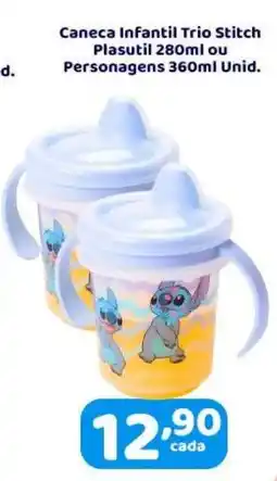 X Supermercados Caneca Infantil Trio Stitch Plasutil ou Personagens Unid. oferta