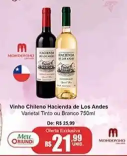 Oriundi vinho chileno hacienda de los andes varietal tinto ou branco 750ml oferta