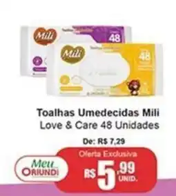 Oriundi Toalhas Umedecidas Mili Love & Care 48 Unidades oferta