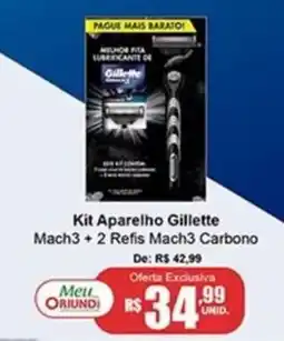 Oriundi Kit Aparelho Gillette Mach3 + 2 Refis Mach3 Carbono oferta