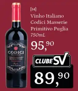 Supermercados São Vicente Vinho Italiano Codici Masseriere Primitivo Puglia oferta