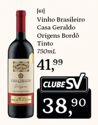 Vinho Brasileiro Casa Geraldo Origens Bordô Tinto