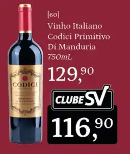 Supermercados São Vicente Vinho Italiano Codici Primitivo Di Manduria oferta