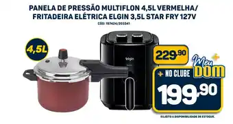 Panela de pressão multiflon 4,5l vermelha/ fritadeira elétrica elgin 3,5l star fry 127v