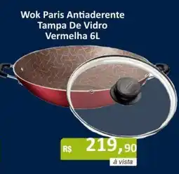 Copercana Wok Paris Antiaderente Tampa De Vidro Vermelha oferta