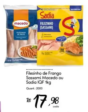 Filezinho de Frango Sassami Macedo ou Sadia IQF 1kg