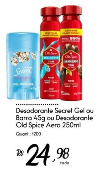 Giassi Supermercados Desodorante Secret Gel ou Barra ou Desodorante Old Spice Aero oferta