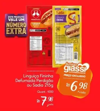 Giassi Supermercados Linguiça Fininha Defumada Perdigão ou Sadia oferta