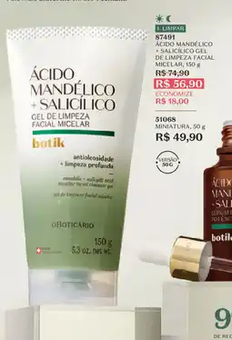 O Boticário Ácido mandélico + salicílico gel de limpeza facial micelar, oferta
