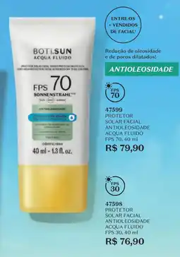 O Boticário protetor solar facial antioleosidade acqua fluido oferta
