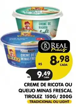 Supermercados Real creme de ricota ou queijo minas frescal oferta