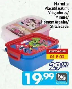 Supermercados Big Compra Marmita Plasutil 630ml Vingadores/ Minnie/ Homem Aranha/ Stitch cada oferta