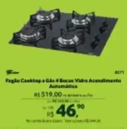Quero Quero Fogão Cooktop a Gás 4 Bocas Vidro Acendimento Automático oferta