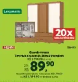 Quero Quero Guarda-roupa 3 Portas 6 Gavetas oferta