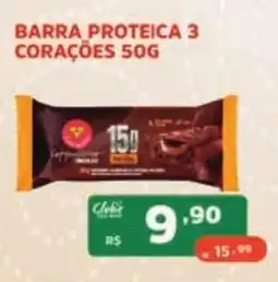 Supermercados Pague Menos barra proteica 3 corações oferta