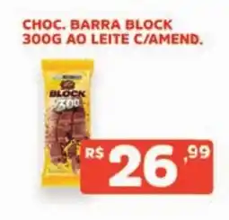 Supermercados Pague Menos Choc. barra block 300g ao leite c/amend. oferta