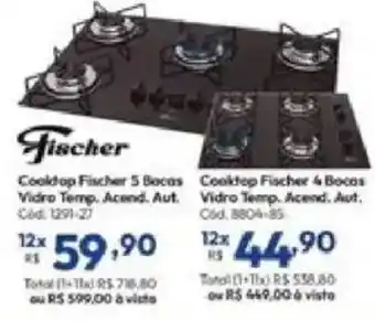 Lojas Becker Cooktop Fischer 5 Bocas Vidro Temp. Acend. Aut. oferta