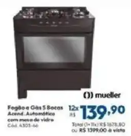 Lojas Becker Fogão a Gás 5 Bocas Acend. Automático com mesa de vidro oferta
