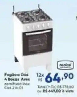 Lojas Becker Fogão a Gás 4 Bocas Ares com Mesa Inox oferta