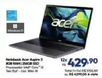 Lojas Becker Notebook acer aspire 3 oferta