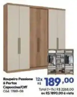 Lojas Becker Roupeiro Passione 6 Portas Capuccino/Off oferta